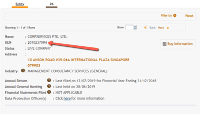UEN is previously known as the company registration number