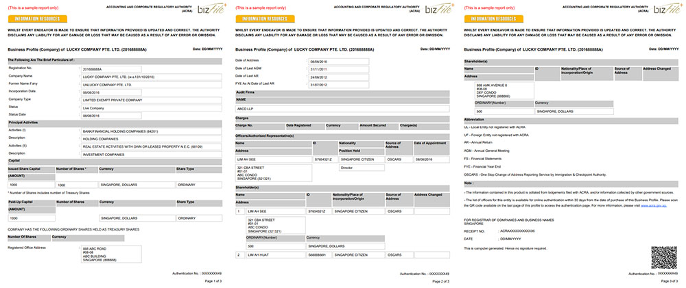 A sample report from ACRA