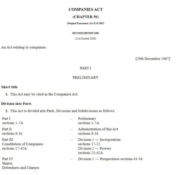 The Singapore Companies Act